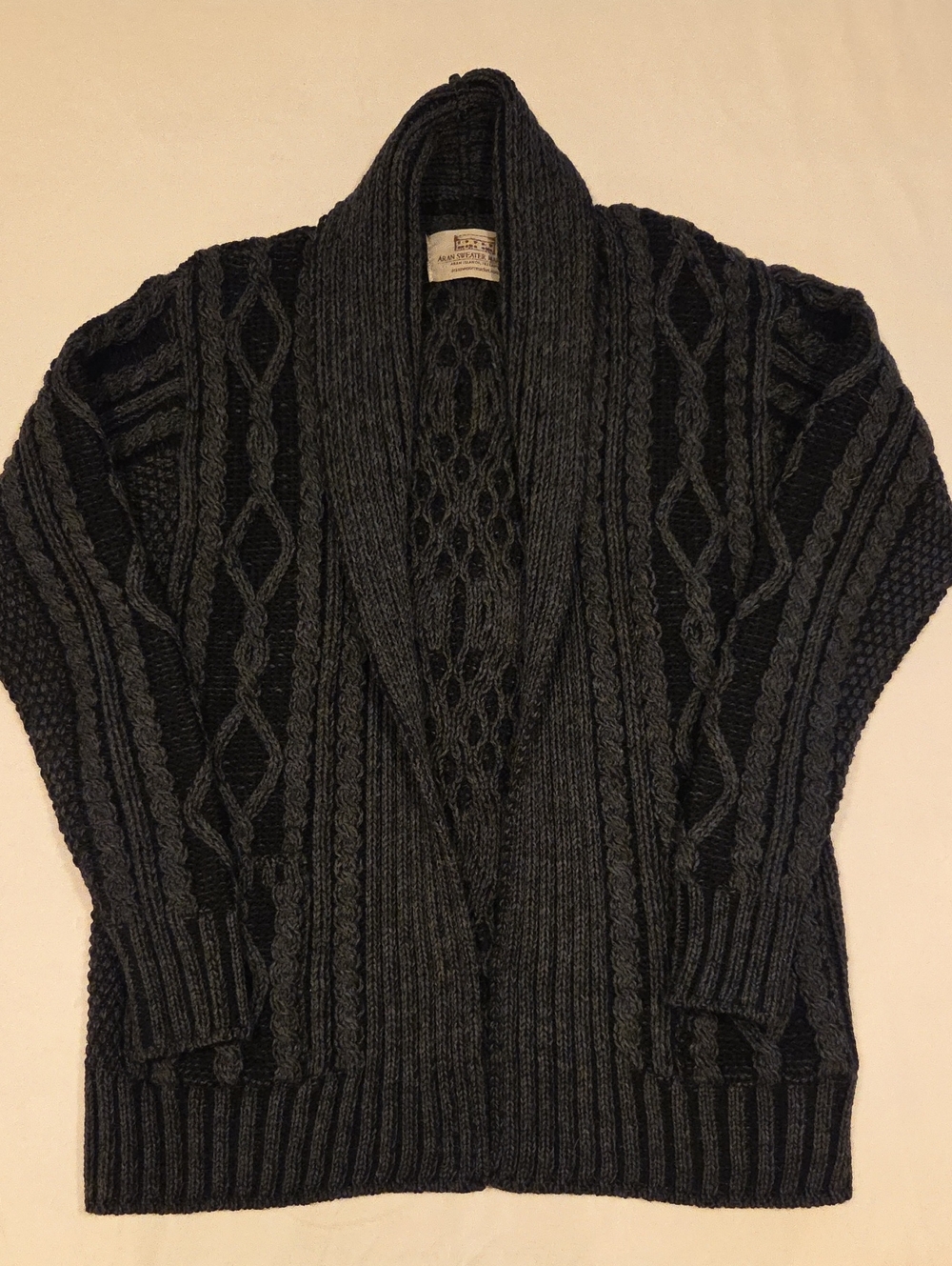 Aran Sweater Market Womens Irish Cable Knit Cardigan Sweater Black Medium Wool